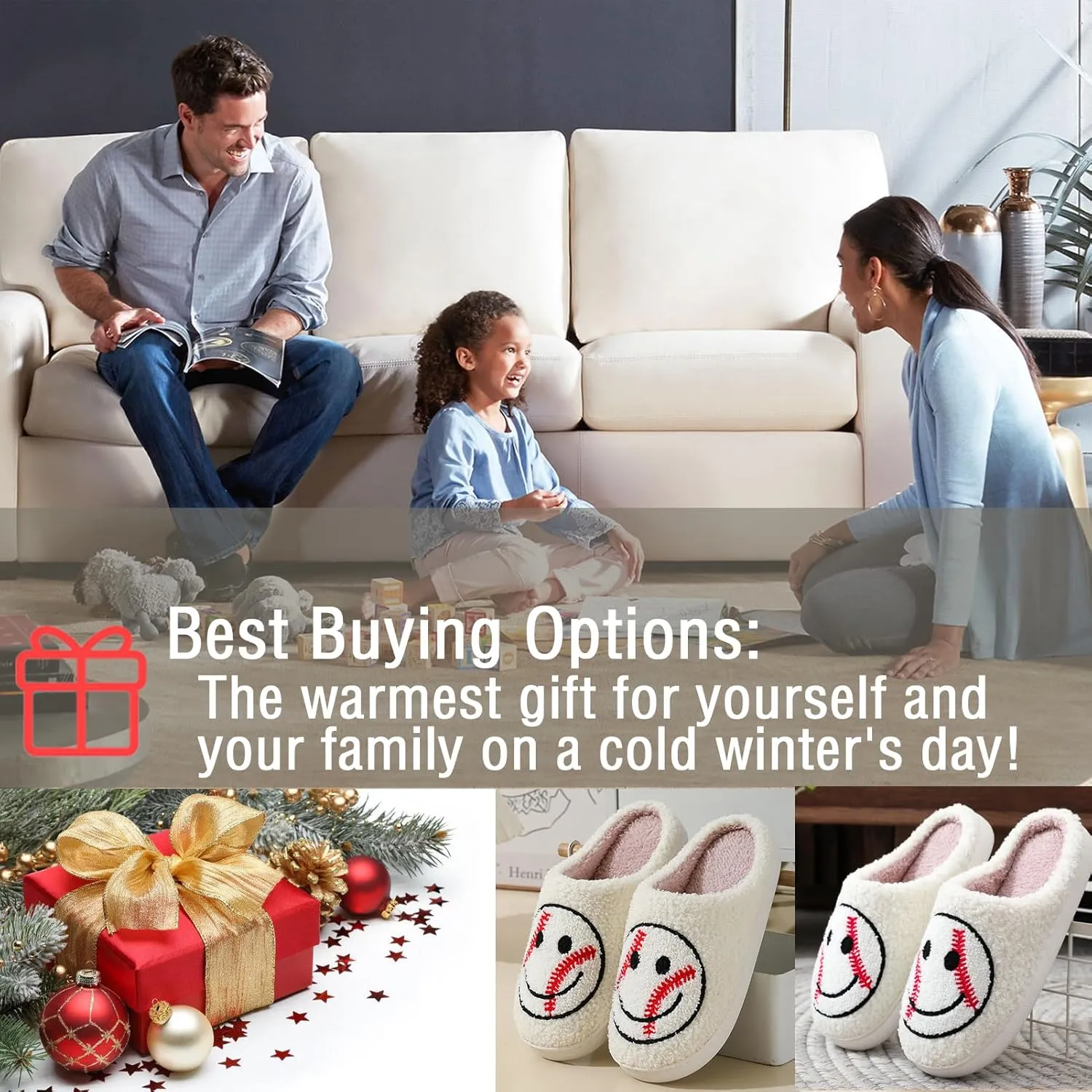 Heart/Happy Face Slippers for Women,Cute Indoor Memory Foam Slip,White Curly Soft Plush,Warm Winter Gift,Prime membership low prices，Mother's Day gift