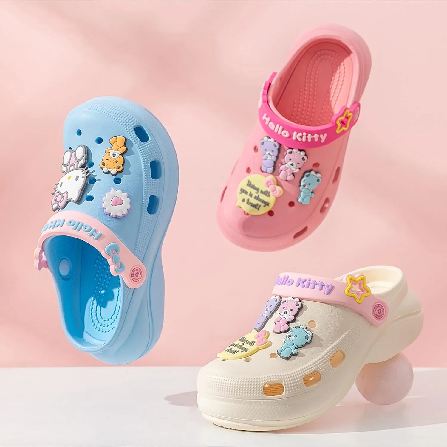Hello Kitty Bears Clogs Slip on Water Shoes Casual Summer for Girls Toddlers Kids Children