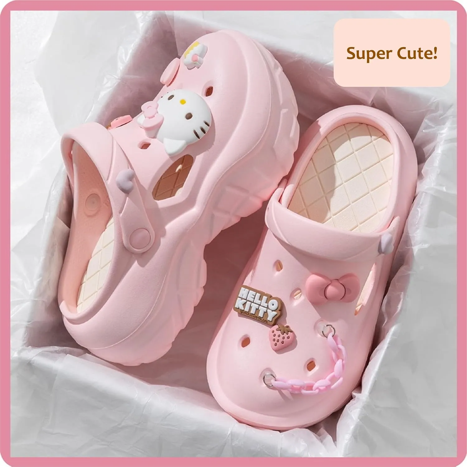 Hello Kitty Cake Heart Strawberry Clogs Slip on Water Shoes Casual Summer for Adults