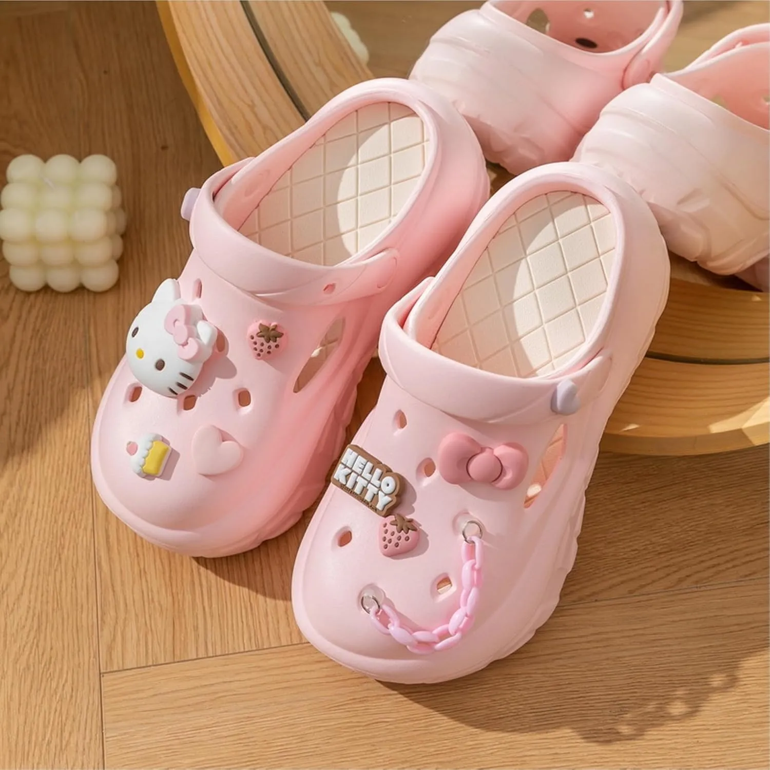 Hello Kitty Cake Heart Strawberry Clogs Slip on Water Shoes Casual Summer for Adults