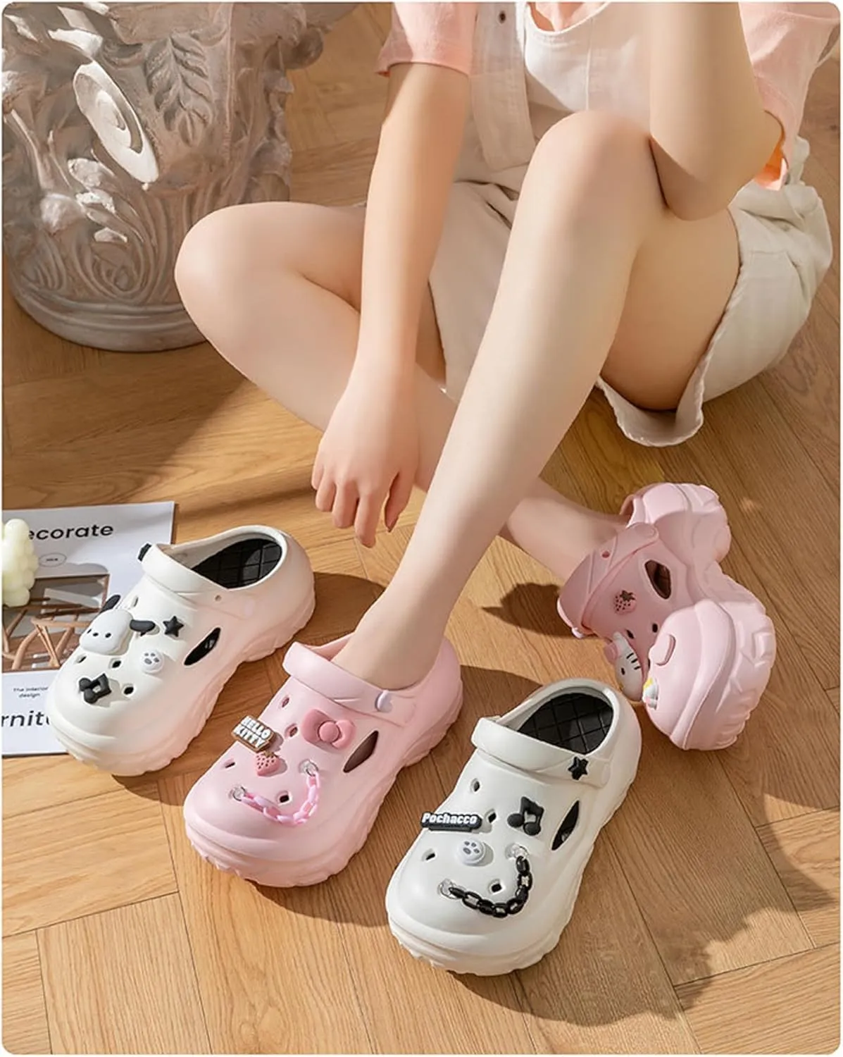 Hello Kitty Cake Heart Strawberry Clogs Slip on Water Shoes Casual Summer for Adults
