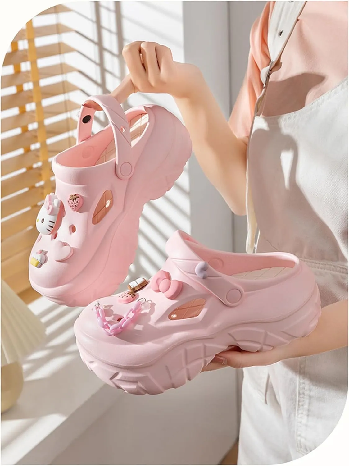 Hello Kitty Cake Heart Strawberry Clogs Slip on Water Shoes Casual Summer for Adults