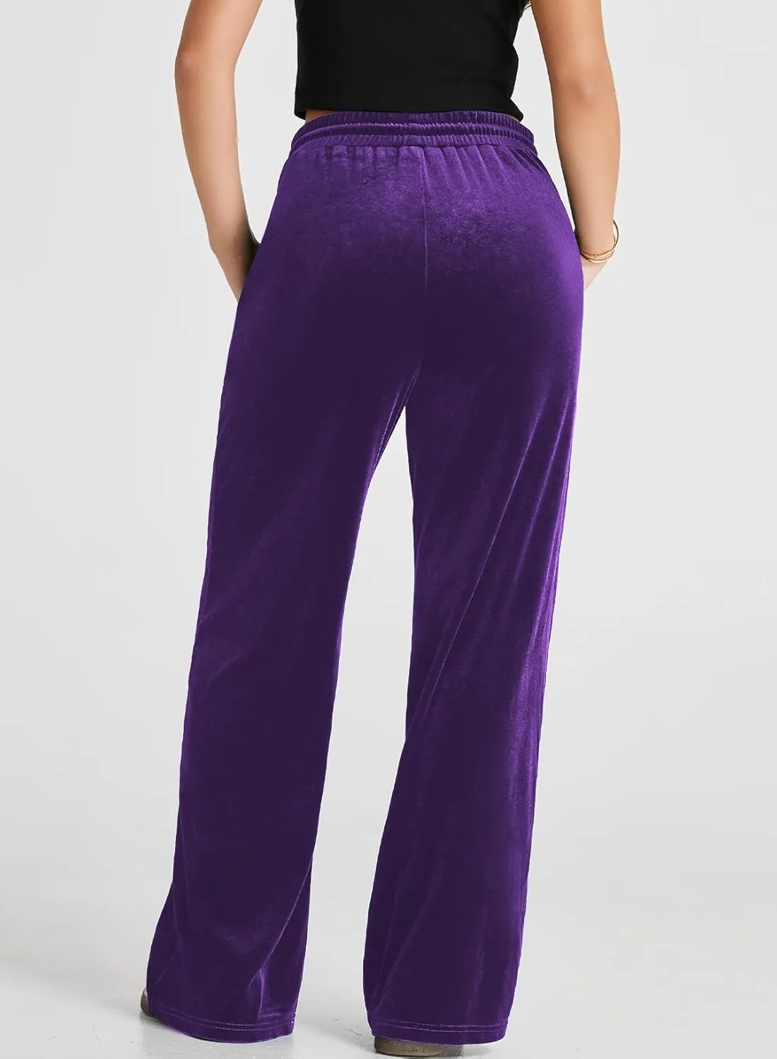 Herseas Women's Velvet Pants Drawstring Waist Wide Leg Casual Lounge Pant