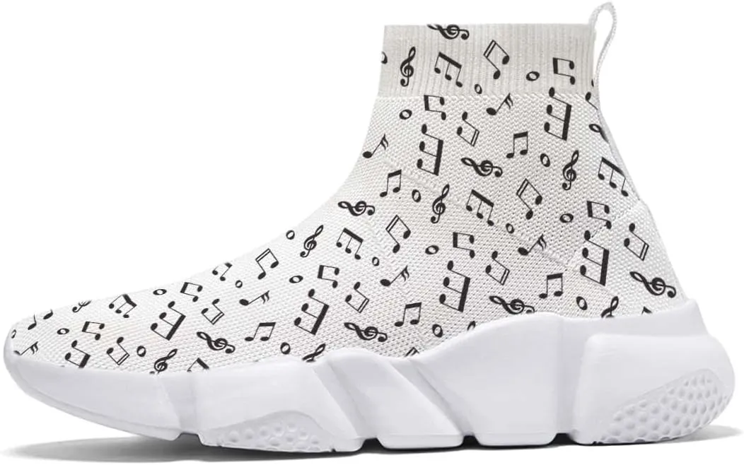 Hetios Men’s Athletic Running Shoes Slip on Casual Tennis Sports Shoes Musical Notes Mesh Sneakers for Womens Fashion Graffiti Painted Shoes