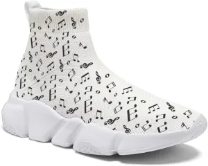 Hetios Men’s Athletic Running Shoes Slip on Casual Tennis Sports Shoes Musical Notes Mesh Sneakers for Womens Fashion Graffiti Painted Shoes
