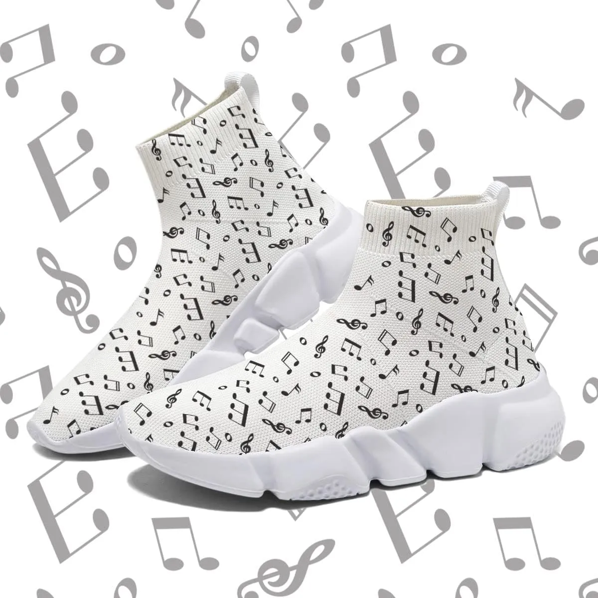 Hetios Men’s Athletic Running Shoes Slip on Casual Tennis Sports Shoes Musical Notes Mesh Sneakers for Womens Fashion Graffiti Painted Shoes