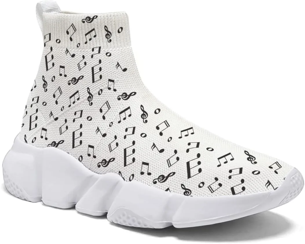 Hetios Men’s Athletic Running Shoes Slip on Casual Tennis Sports Shoes Musical Notes Mesh Sneakers for Womens Fashion Graffiti Painted Shoes