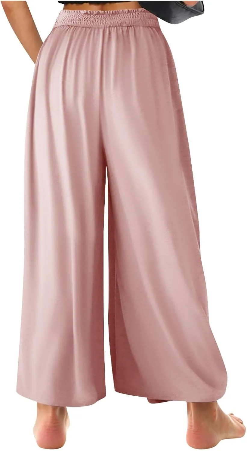 High Waisted Palazzo Pants for Women Trendy 2024 Causal Wide Leg Flowy Yoga Pant Trousers Beach Vacation Outfits