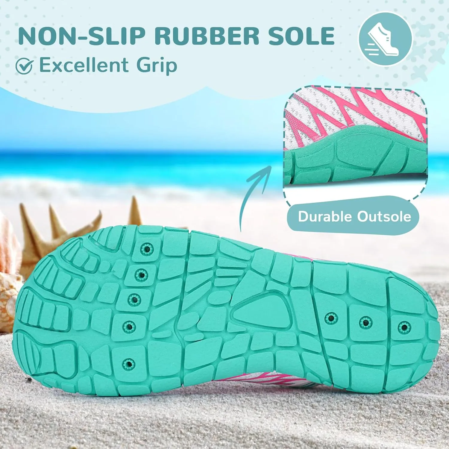 HiGropcore Water Shoes for Kids - Girls Boys Barefoot Shoes with Wide Toe Box - Quick Dry, Lightweight, Non Slip Kids Athletic Aqua Socks for Swim Beach Pool