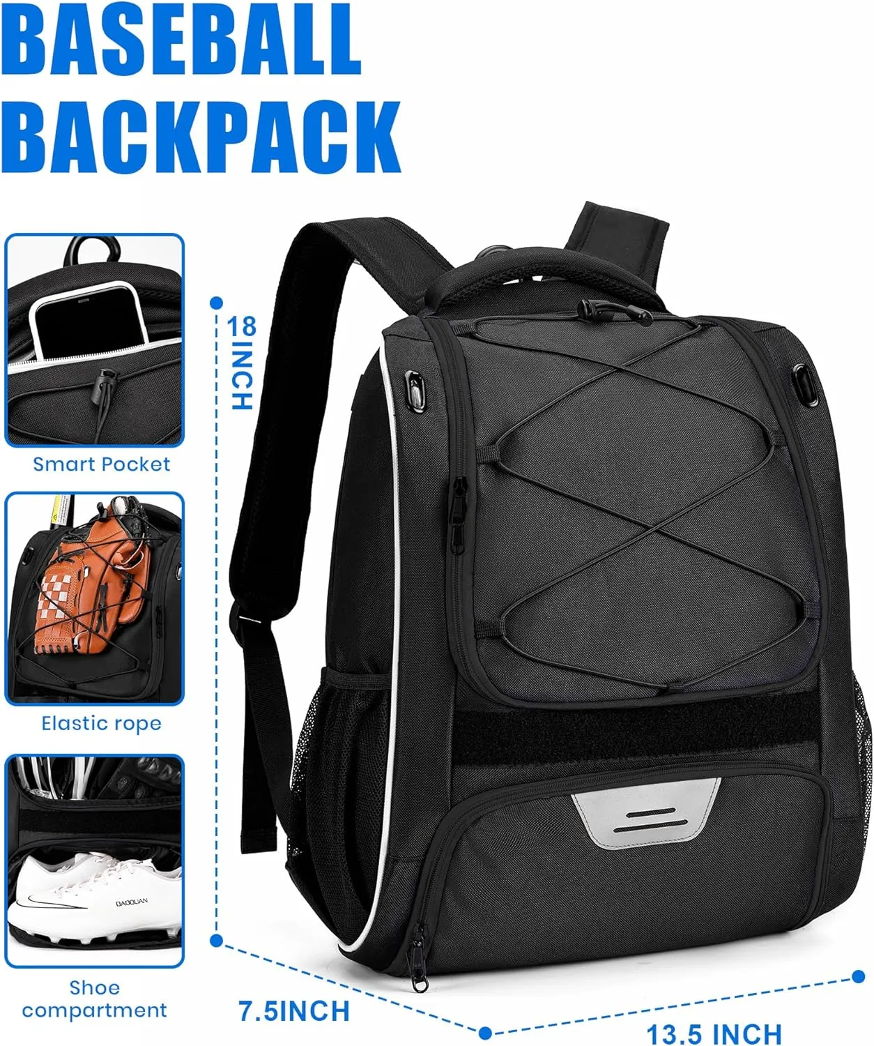 HMLIN Baseball Bag,Baseball Backpack, Softball Bat Bag with Shoes Compartment for Youth Adults,Lightweight Baseball Bag with T-Ball & Softball Equipment & Gear