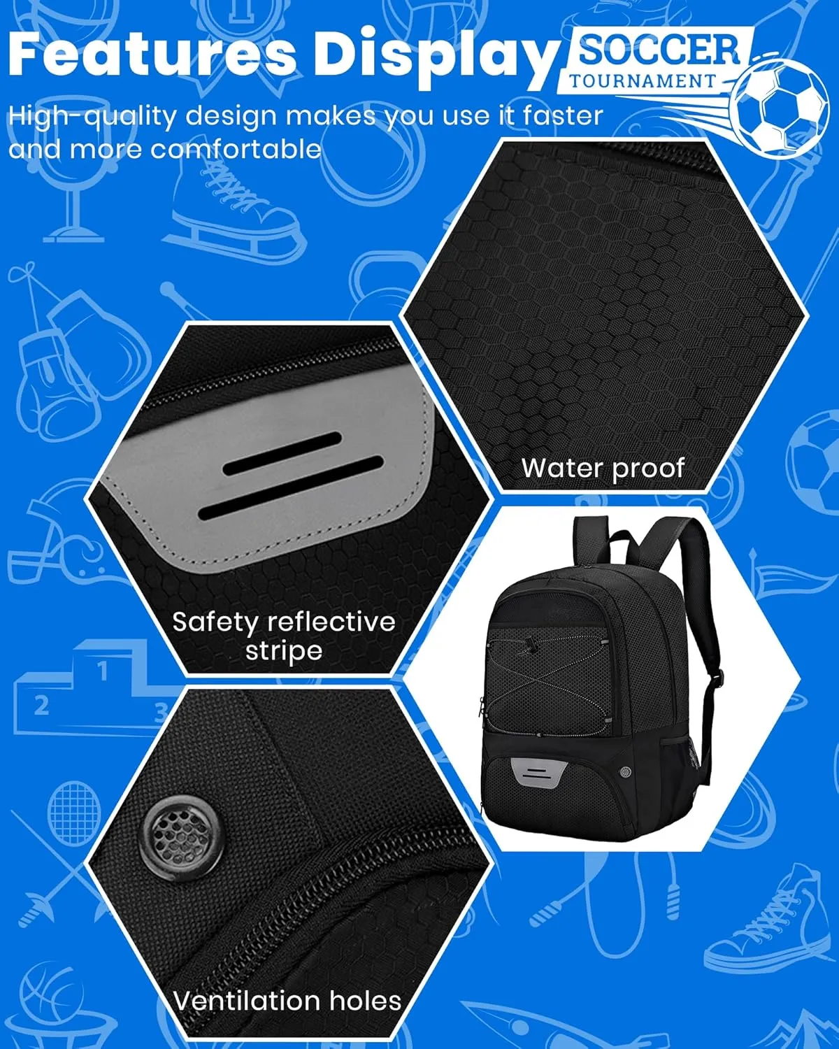HMLIN Soccer Backpack,Basketball Backpack with Ball Compartment &Shoe Compartment,Sports Bag for Basketball,Soccer,Football& Volleyball