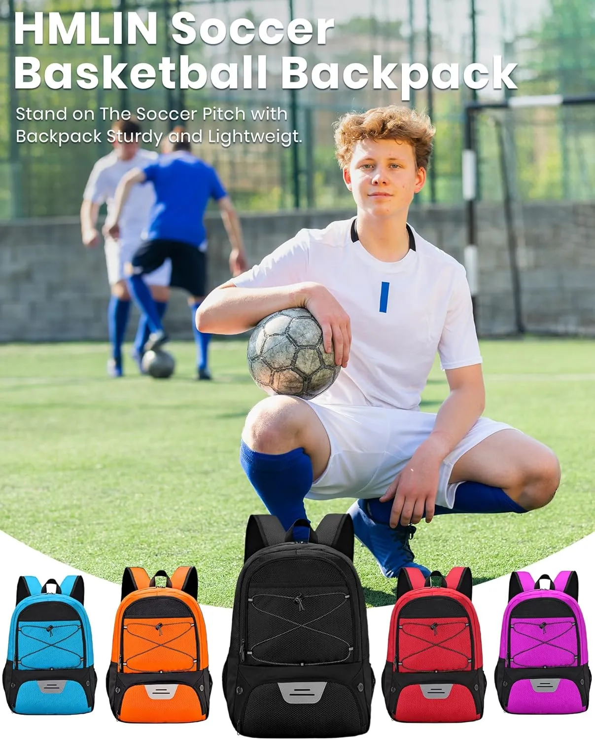 HMLIN Soccer Backpack,Basketball Backpack with Ball Compartment &Shoe Compartment,Sports Bag for Basketball,Soccer,Football& Volleyball