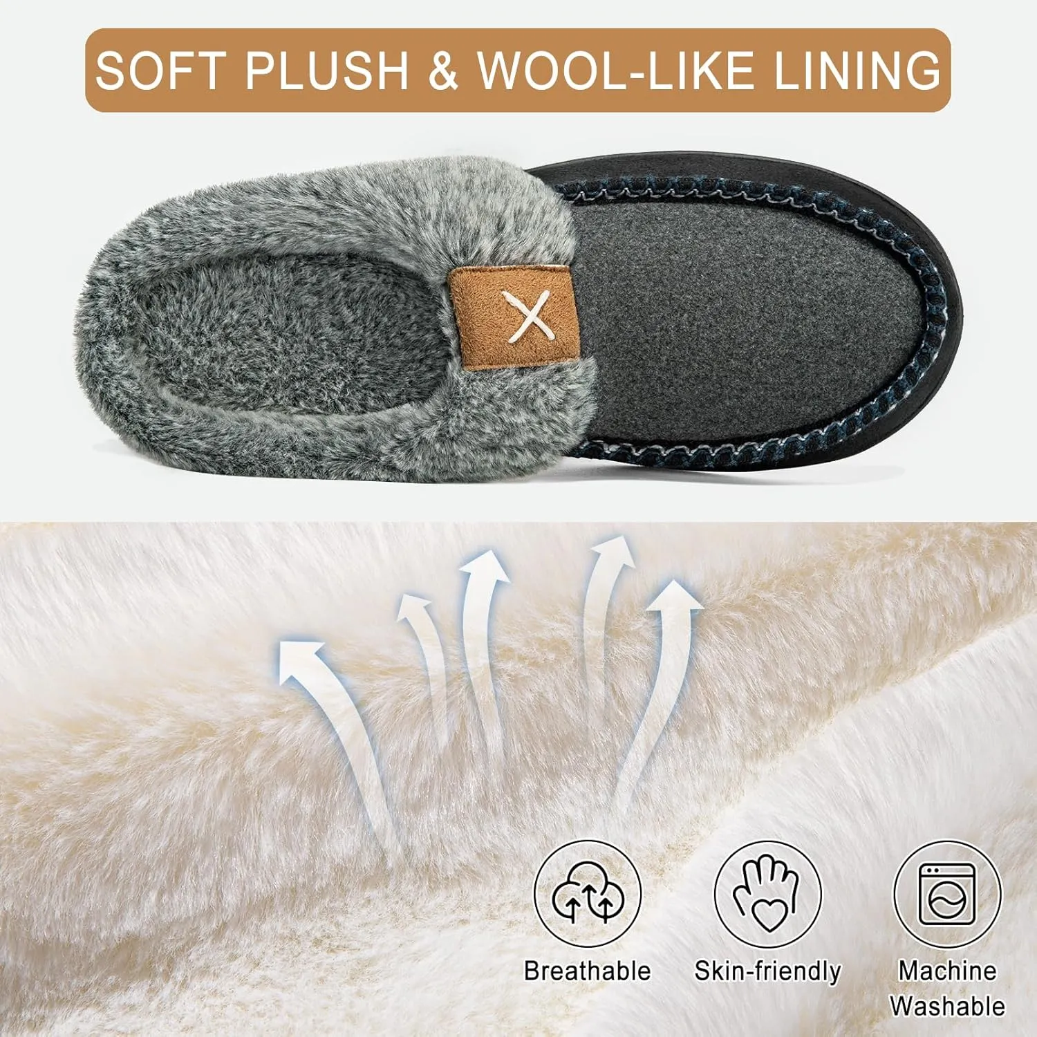 Homitem Men's Memory Foam Slippers,Fuzzy Wool-Like Plush Fleece Lined House Shoes Indoor Outdoor Slippers for men, Anti-Skid Rubber Sole Home Bedroom Slippers