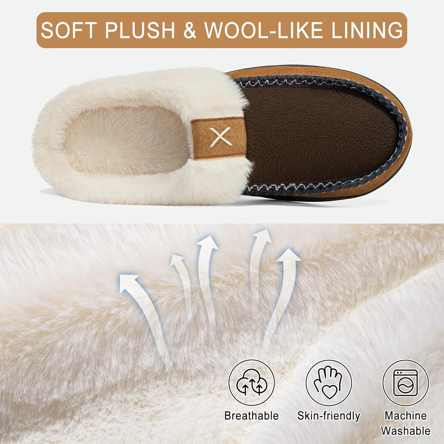 Homitem Men's Memory Foam Slippers,Fuzzy Wool-Like Plush Fleece Lined House Shoes Indoor Outdoor Slippers for men, Anti-Skid Rubber Sole Home Bedroom Slippers