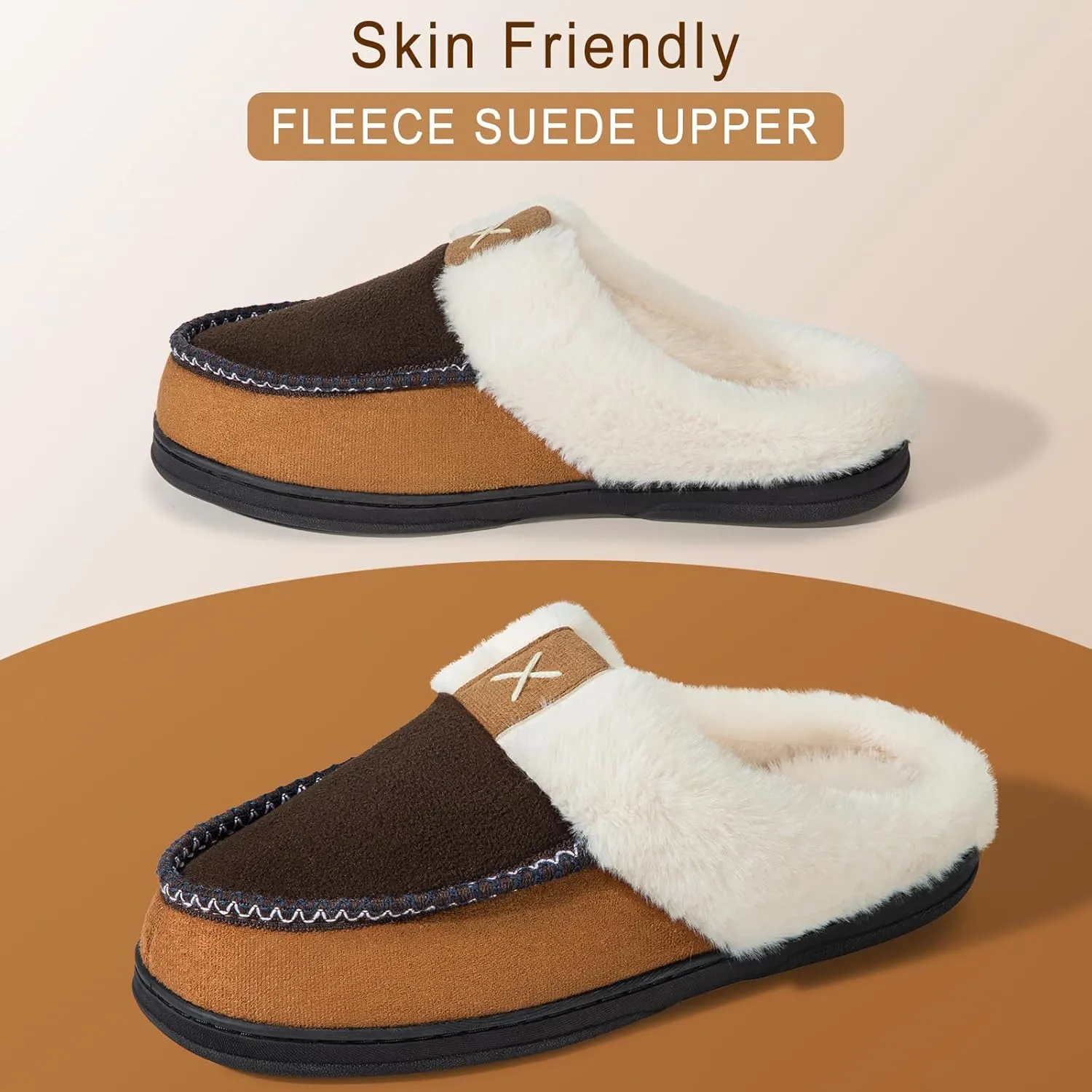 Homitem Men's Memory Foam Slippers,Fuzzy Wool-Like Plush Fleece Lined House Shoes Indoor Outdoor Slippers for men, Anti-Skid Rubber Sole Home Bedroom Slippers