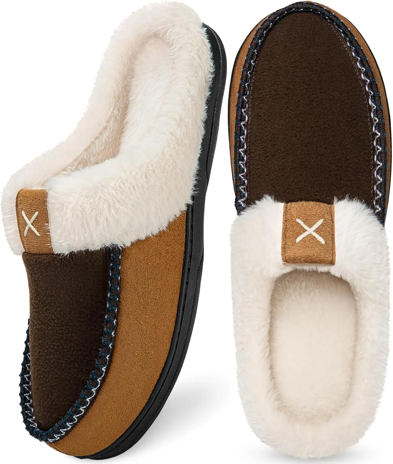 Homitem Men's Memory Foam Slippers,Fuzzy Wool-Like Plush Fleece Lined House Shoes Indoor Outdoor Slippers for men, Anti-Skid Rubber Sole Home Bedroom Slippers