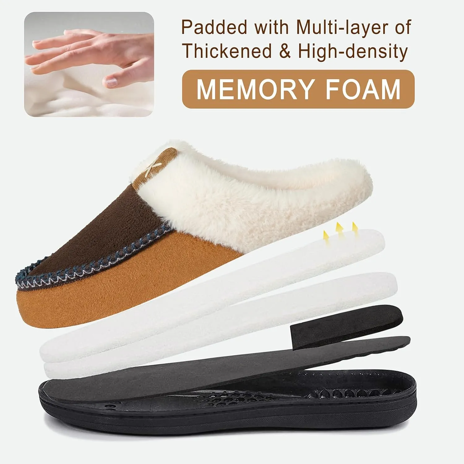 Homitem Men's Memory Foam Slippers,Fuzzy Wool-Like Plush Fleece Lined House Shoes Indoor Outdoor Slippers for men, Anti-Skid Rubber Sole Home Bedroom Slippers