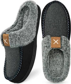 Homitem Men's Memory Foam Slippers,Fuzzy Wool-Like Plush Fleece Lined House Shoes Indoor Outdoor Slippers for men, Anti-Skid Rubber Sole Home Bedroom Slippers