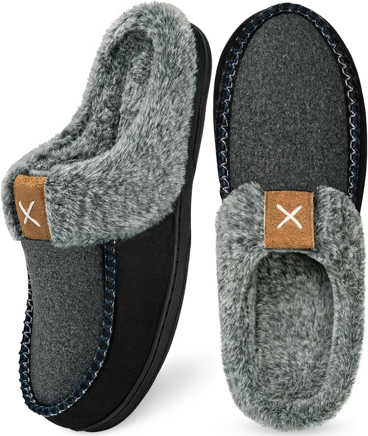 Homitem Men's Memory Foam Slippers,Fuzzy Wool-Like Plush Fleece Lined House Shoes Indoor Outdoor Slippers for men, Anti-Skid Rubber Sole Home Bedroom Slippers