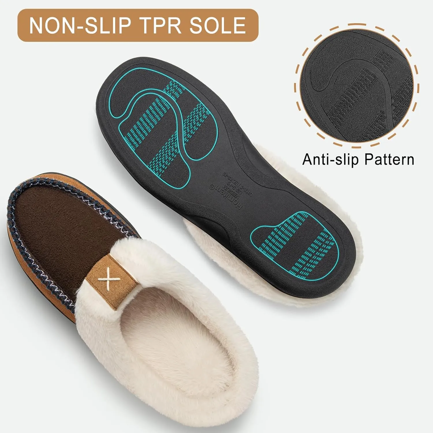 Homitem Men's Memory Foam Slippers,Fuzzy Wool-Like Plush Fleece Lined House Shoes Indoor Outdoor Slippers for men, Anti-Skid Rubber Sole Home Bedroom Slippers
