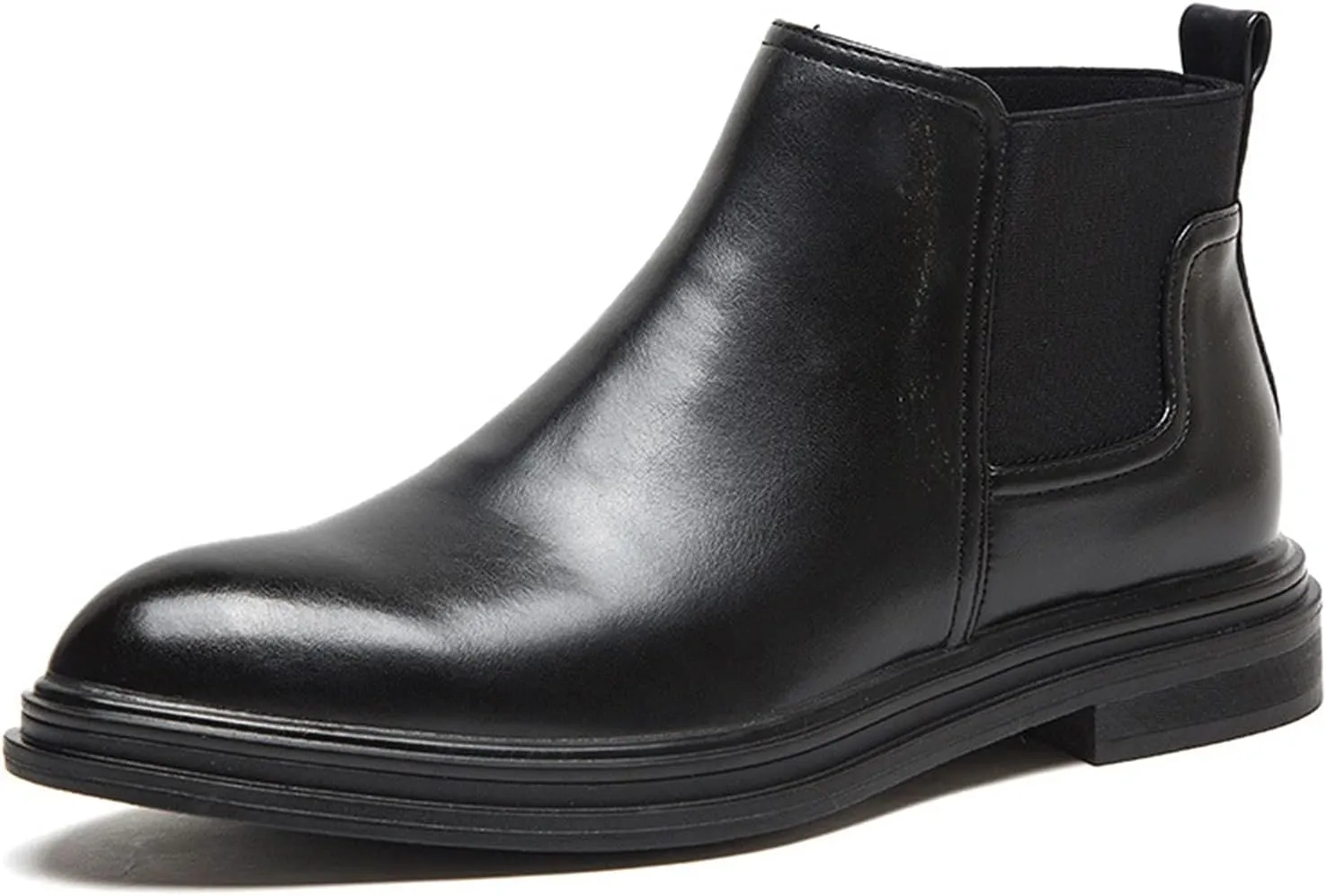 HOOENG Ankle Boots for Men Elastic Bandage Burnished Toe Cowhide Leather PU Non Slip Anti-Slip Wearable Slip on Dress (Color : Black Lined, Size : 10.5)