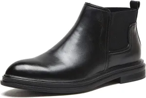 HOOENG Ankle Boots for Men Elastic Bandage Burnished Toe Cowhide Leather PU Non Slip Anti-Slip Wearable Slip on Dress (Color : Black Lined, Size : 10.5)