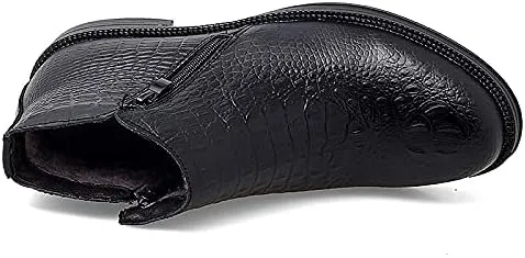 HOOENG Chelsea Boots for Men Crocodile Print with Double Zipper Cowhide Leather Wearable Slip on Anti-Slip Non Slip Dress