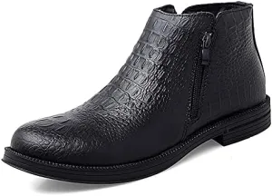 HOOENG Chelsea Boots for Men Crocodile Print with Double Zipper Cowhide Leather Wearable Slip on Anti-Slip Non Slip Dress