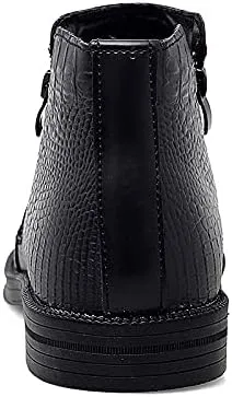 HOOENG Chelsea Boots for Men Crocodile Print with Double Zipper Cowhide Leather Wearable Slip on Anti-Slip Non Slip Dress