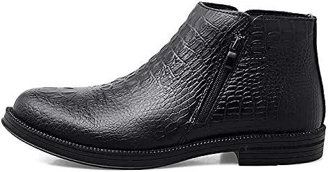 HOOENG Chelsea Boots for Men Crocodile Print with Double Zipper Cowhide Leather Wearable Slip on Anti-Slip Non Slip Dress