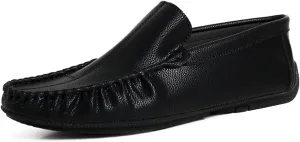 HOOENG Driving Moccasins for Men Stitching Details Slip On Moccasins Shoes Vegan Leather Resistant Anti-Slip Lightweight Flexible Walking Slip On (Color : Black, Size : 7)