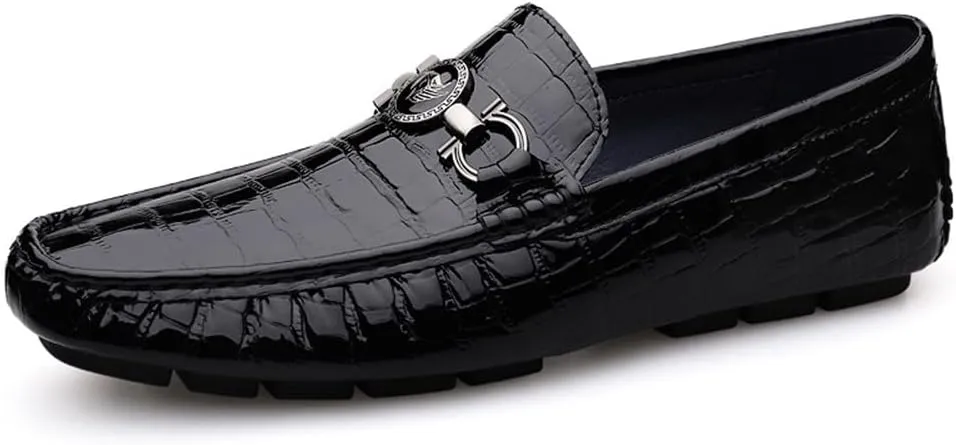 HOOENG Mens Loafers Shoe Round Toe Faux Crocodile Embossed Leather Anti-Slip Flexible Slip Resistant Fashion Slip-ons