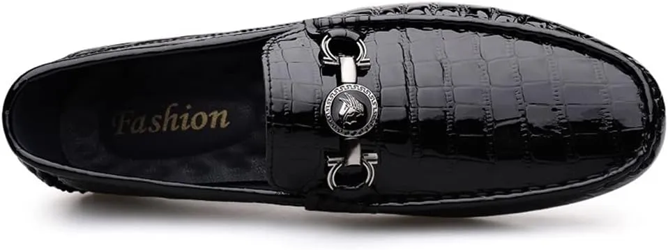 HOOENG Mens Loafers Shoe Round Toe Faux Crocodile Embossed Leather Anti-Slip Flexible Slip Resistant Fashion Slip-ons