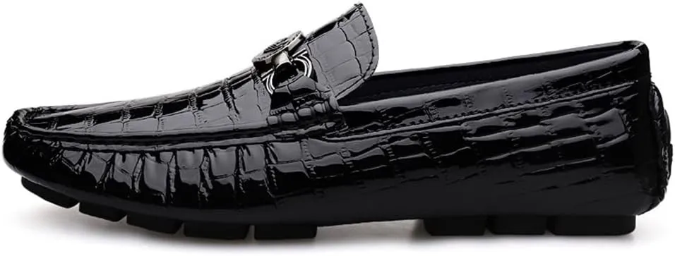 HOOENG Mens Loafers Shoe Round Toe Faux Crocodile Embossed Leather Anti-Slip Flexible Slip Resistant Fashion Slip-ons