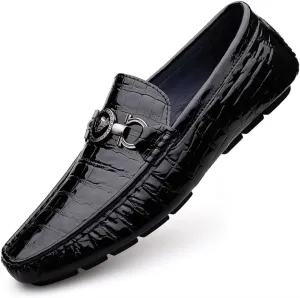 HOOENG Mens Loafers Shoe Round Toe Faux Crocodile Embossed Leather Anti-Slip Flexible Slip Resistant Fashion Slip-ons