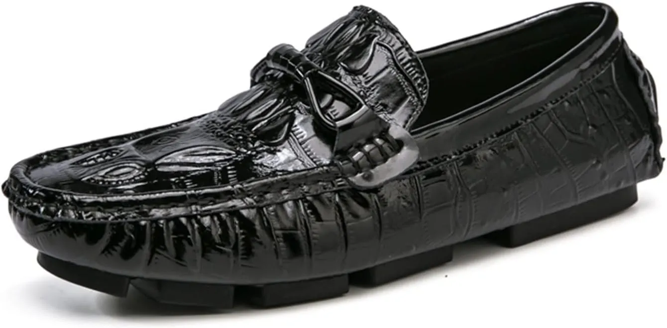 HOOENG Smoking Loafer Driving Moccasins for Men Slip On Faux Crocodile Print Slip Resistant Driving Loafers Leather Resistant Flexible Anti-Slip Driving