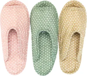 House Slippers for Women - Lightweight Cotton Quilted Home Slippers, Easy Machine Washable Like Socks, Foldable and Portable, Indoor Breathable Shoes for Your Feet Relaxing, Set of 3 Pairs (Medium