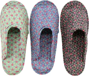 House Slippers for Women - Lightweight Cotton Quilted Home Slippers, Easy Machine Washable Like Socks, Foldable and Portable, Indoor Breathable Shoes for Your Feet Relaxing, Set of 3 Pairs (Medium