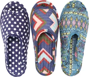House Slippers for Women - Lightweight Cotton Quilted Home Slippers, Easy Machine Washable Like Socks, Foldable and Portable, Indoor Breathable Shoes for Your Feet Relaxing, Set of 3 Pairs (Medium