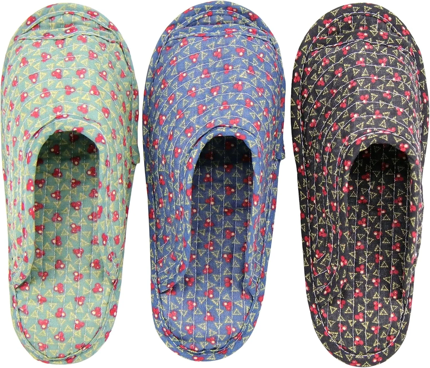 House Slippers for Women - Lightweight Cotton Quilted Home Slippers, Easy Machine Washable Like Socks, Foldable and Portable, Indoor Breathable Shoes for Your Feet Relaxing, Set of 3 Pairs (Medium