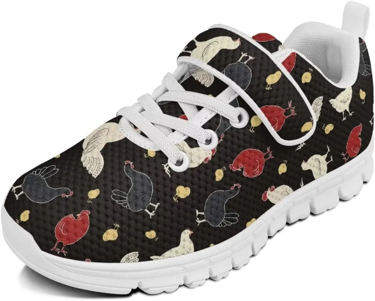 Howilath Rooster Print Children Sneakers for Girls with Single Buckle Athletic Walking Shoes Non-Slip Sole