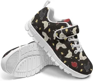 Howilath Rooster Print Children Sneakers for Girls with Single Buckle Athletic Walking Shoes Non-Slip Sole