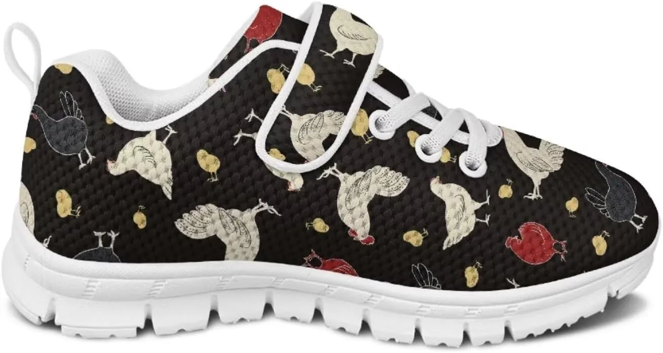 Howilath Rooster Print Children Sneakers for Girls with Single Buckle Athletic Walking Shoes Non-Slip Sole