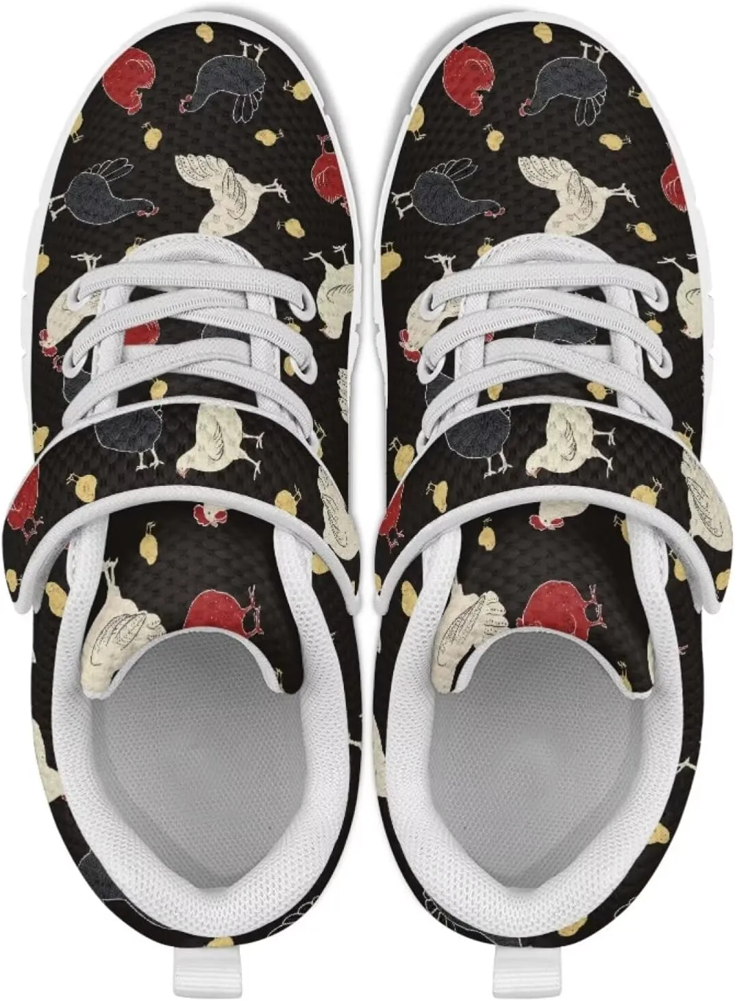 Howilath Rooster Print Children Sneakers for Girls with Single Buckle Athletic Walking Shoes Non-Slip Sole
