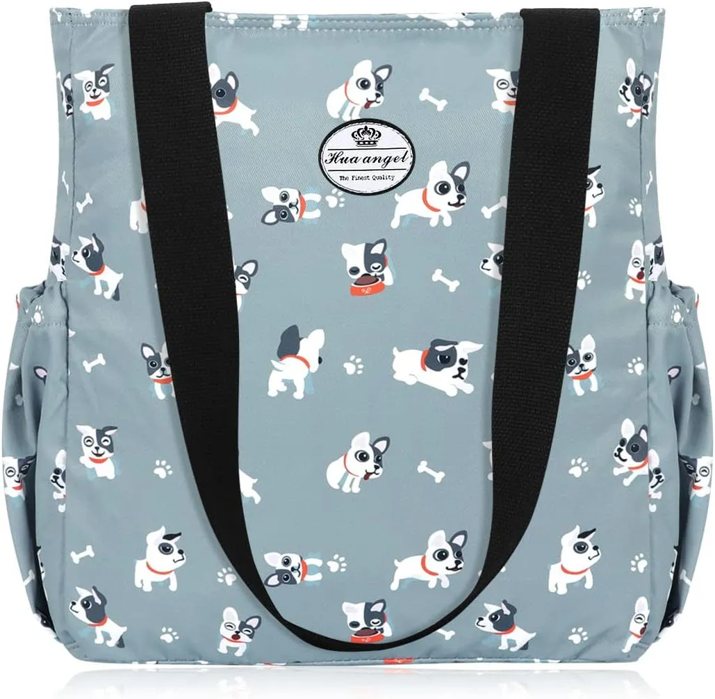 HUA ANGEL Floral Tote Bag - Casual Shoulder Bag Daily Tote Bag with Zipper Gym Travel Shopping Work Handbag for Women