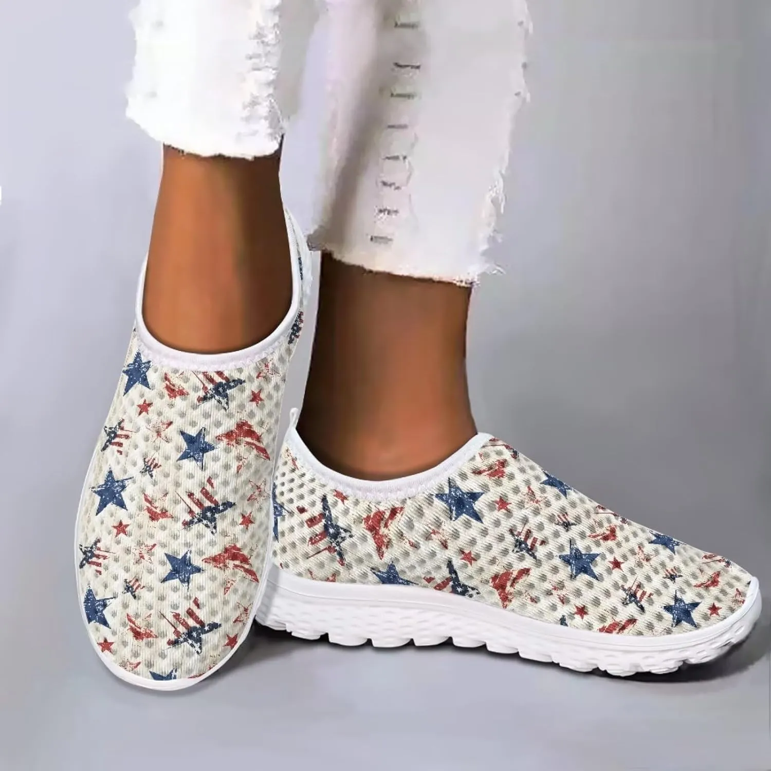 HUGS IDEA Women's Floral Mesh Slip on Shoes