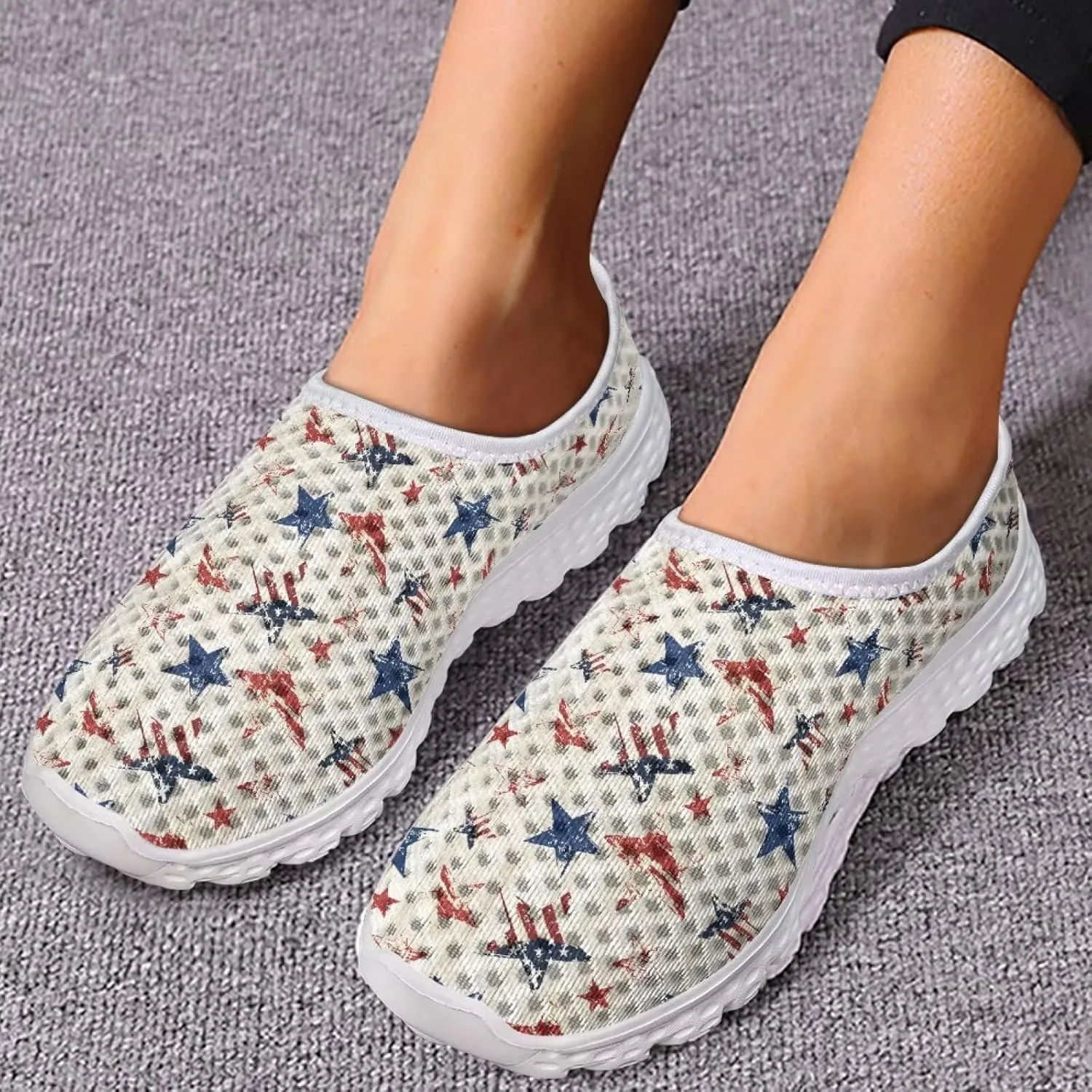 HUGS IDEA Women's Floral Mesh Slip on Shoes