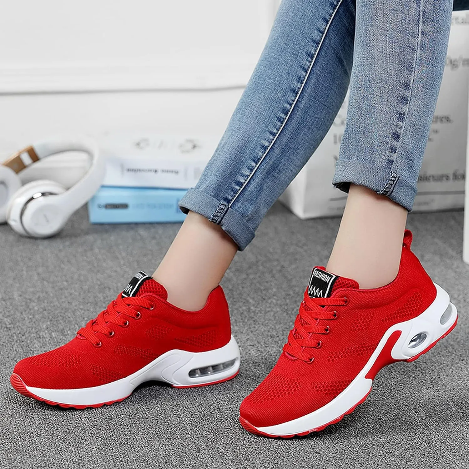 ihinzry Women's Air Running Shoes Lightweight Comfortable Non-Slip Walking Shoe Outdoor Breathable Fashion Mesh Sneakers