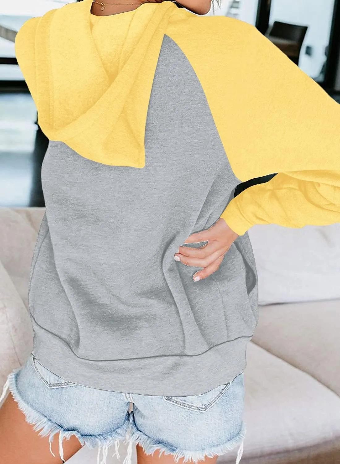 INFITTY Women's Casual Color Block Long Sleeve Zip Up Hooded Sweatshirt Lightweight Hoodies Jacket with Pocket