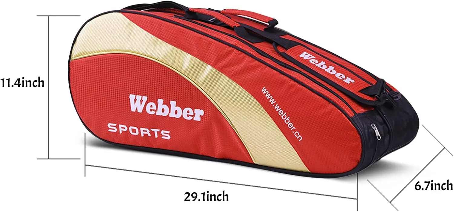 IPENNY Tennis 6 Racquet Bag Badminton Dustproof Gym Carrying Duffel Backpack Shoulders Bag Handbag Equipment Tote Bag with Shoes Compartment and Detachable Strap